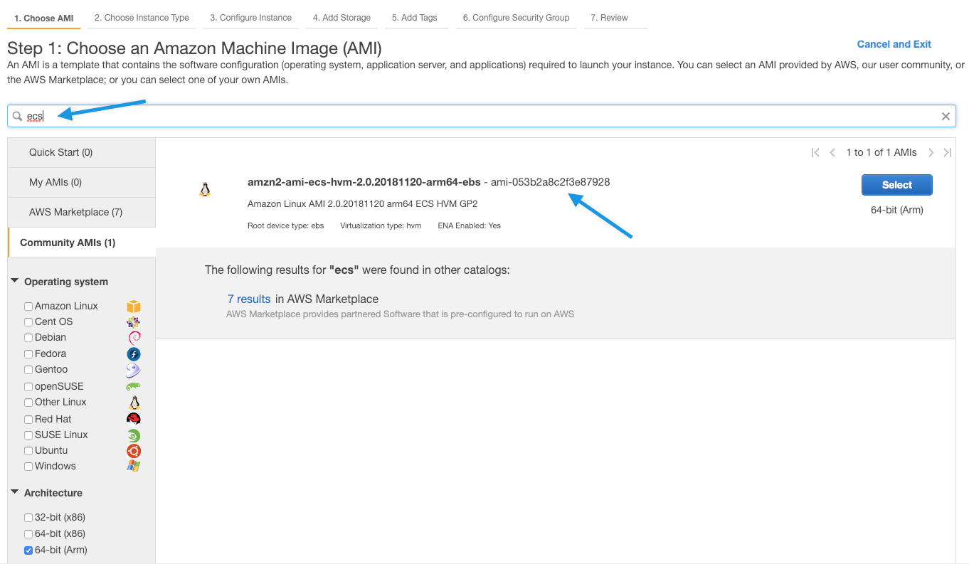 find arm ecs ami
